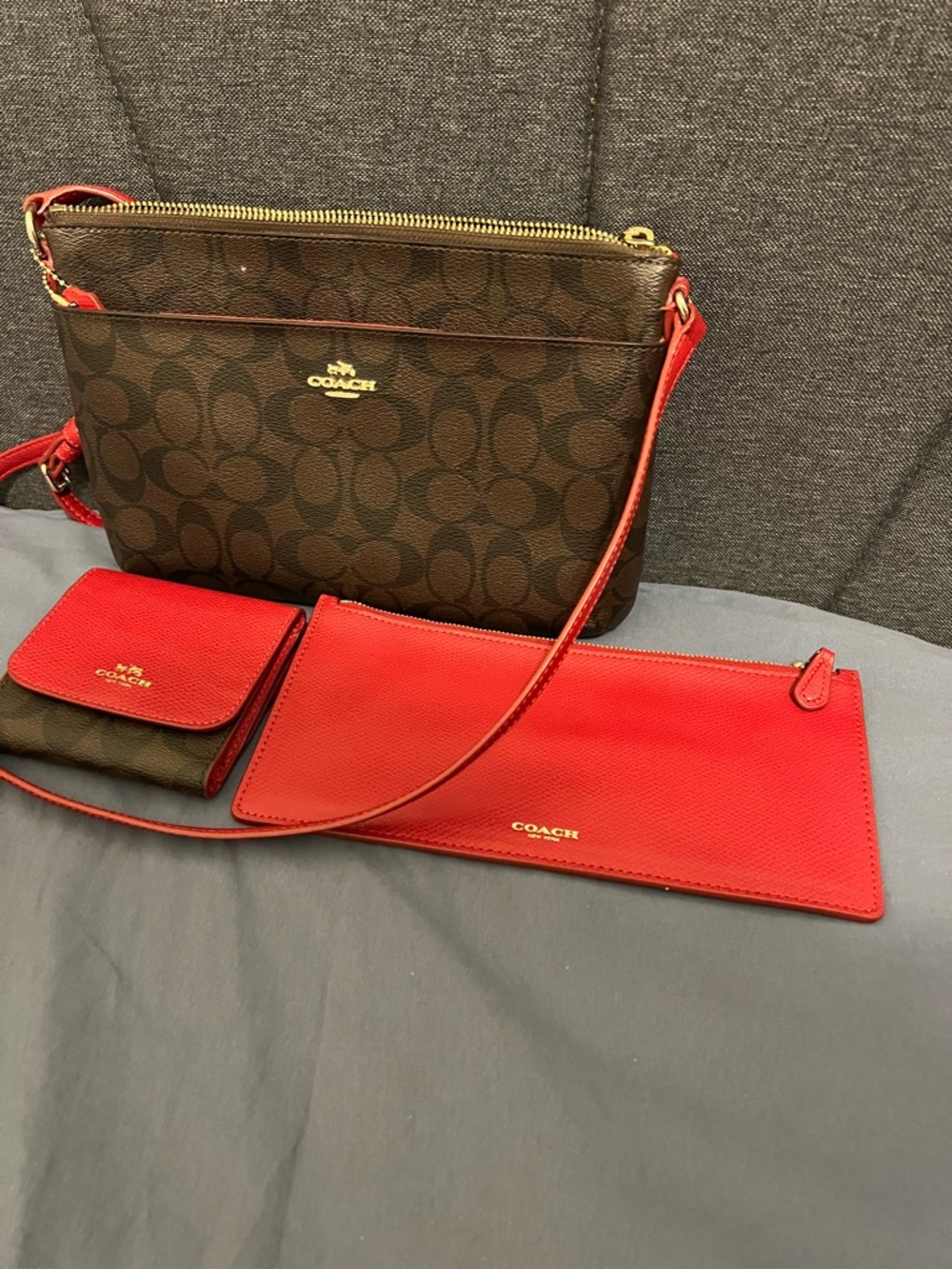 COACH F52657 Signature Pop-Up Messenger Crossbody Bag Set • Red & Brown